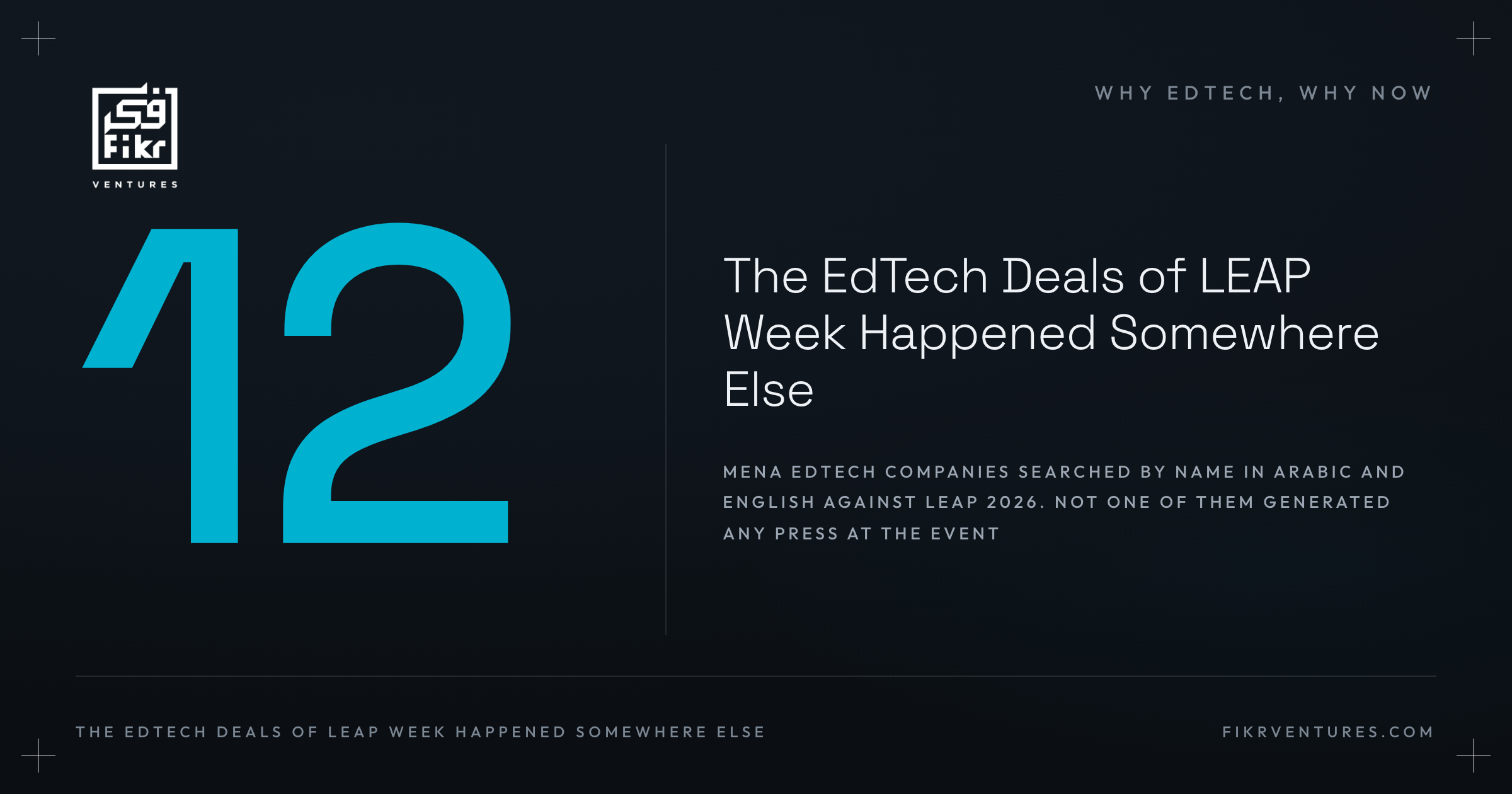 Instrument plate showing the numeral 12 mounted on a dimension line beside the title The EdTech Deals of LEAP Week Happened Somewhere Else